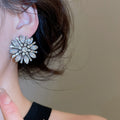 Alloy Steel Pin Rhinestone Flower Stud Earrings For Women Luxury European American Style view 3