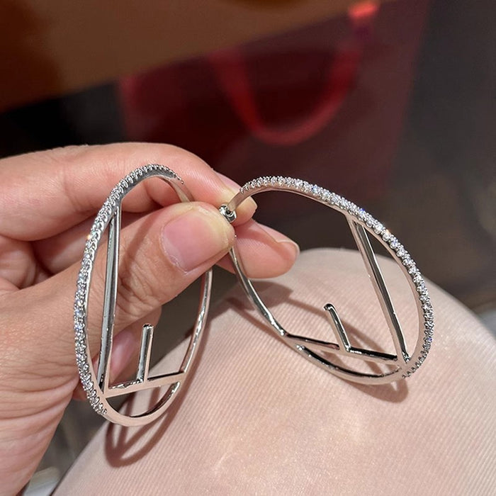 Micro Pave Zircon Round Hoop Earrings, European American Minimalist Oversized Fashion Ear Jewelry