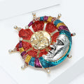Stainless Steel Star Moon Textured Brooch Pin For Apparel Decoration view 3