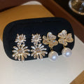 Light Luxury Floral Faux Pearl Zircon Stud Earrings With Enamel Flower Design For Women view 3