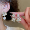 Light Luxury Floral Faux Pearl Zircon Stud Earrings With Enamel Flower Design For Women view 2