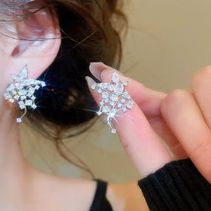 Korean Style Copper Star Zircon Stud Earrings With Silver Pins, Minimalist Light Luxury Jewelry