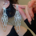 Copper Rhinestone Hollow Round Tassel Drop Earrings, European Minimalist Geometric Style view 3