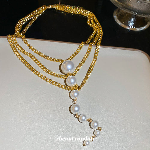 Old Money Style Multi Layer Faux Pearl Necklace Round Geometric Light Luxury Collarbone Choker