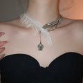 Feather Rhinestone Asymmetric Necklace Old Money Style Geometric Collarbone Choker For Women view 3