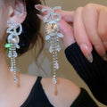 Copper Rhinestone 2026 Number Tassel Drop Earrings Light Luxury Statement Style view 1