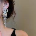 Copper Rhinestone 2026 Number Tassel Drop Earrings Light Luxury Statement Style view 3