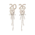 Copper Rhinestone 2026 Number Tassel Drop Earrings Light Luxury Statement Style view 5