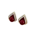 Gold Plated Silver Pin Zircon Triangle Stud Earrings Red Resin Vintage Geometric Jewelry view 5