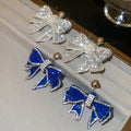 Alloy Silver Needle Rhinestone Bow Tassel Drop Earrings French Vintage Luxury Style view 2