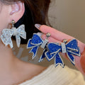 Alloy Silver Needle Rhinestone Bow Tassel Drop Earrings French Vintage Luxury Style view 1