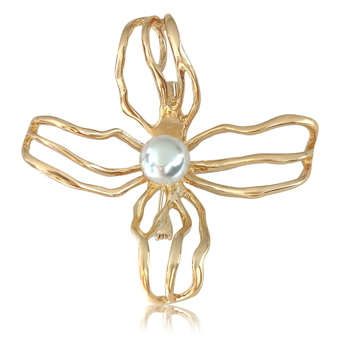 Alloy Rhinestone Hollow Camellia Brooch For Coat And Suit Decoration