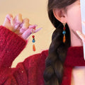 Ethnic Vintage Stone Teardrop Tassel Drop Earrings With Silver Needle Elegant Light Luxury Ear Jewelry view 2