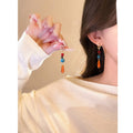 Ethnic Vintage Stone Teardrop Tassel Drop Earrings With Silver Needle Elegant Light Luxury Ear Jewelry view 4