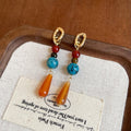 Ethnic Vintage Stone Teardrop Tassel Drop Earrings With Silver Needle Elegant Light Luxury Ear Jewelry view 3