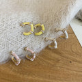 Light Luxury Alloy Bamboo C Shape Enamel Rhinestone Stud Earrings For Women view 3