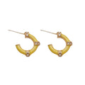 Light Luxury Alloy Bamboo C Shape Enamel Rhinestone Stud Earrings For Women view 5