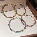 Light Luxury Copper Hoop Earrings With Colorful Zircon Round Geometric Design For Women view 2