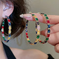 Light Luxury Copper Hoop Earrings With Colorful Zircon Round Geometric Design For Women view 1