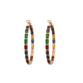 Light Luxury Copper Hoop Earrings With Colorful Zircon Round Geometric Design For Women view 5