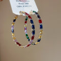 Light Luxury Copper Hoop Earrings With Colorful Zircon Round Geometric Design For Women view 4