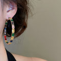Light Luxury Copper Hoop Earrings With Colorful Zircon Round Geometric Design For Women view 3