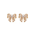 French Vintage Bow Faux Pearl Zircon Stud Earrings For Women Elegant Chic Jewelry view 5