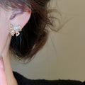 French Vintage Bow Faux Pearl Zircon Stud Earrings For Women Elegant Chic Jewelry view 4
