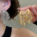 Copper Diamond Sequin Tassel Drop Earrings With Silver Pins, European Style Women's Jewelry view 1