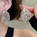 Copper Diamond Sequin Tassel Drop Earrings With Silver Pins, European Style Women's Jewelry view 3