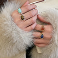 Gold Plated Stone Oval Open Ring, Light Luxury Geometric Designer Index Finger Jewelry view 1