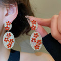 Copper Oval Flower Zircon Stud Earrings Vintage Light Luxury Geometric Design view 2