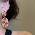 Copper Oval Flower Zircon Stud Earrings Vintage Light Luxury Geometric Design view 4