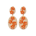 Copper Oval Flower Zircon Stud Earrings Vintage Light Luxury Geometric Design view 5