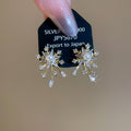 French Vintage Copper Zircon Pearl Flower Stud Earrings Light Luxury Elegant Floral Jewelry view 2