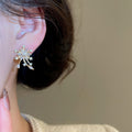 French Vintage Copper Zircon Pearl Flower Stud Earrings Light Luxury Elegant Floral Jewelry view 3