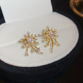 French Vintage Copper Zircon Pearl Flower Stud Earrings Light Luxury Elegant Floral Jewelry view 4