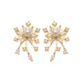 French Vintage Copper Zircon Pearl Flower Stud Earrings Light Luxury Elegant Floral Jewelry view 5