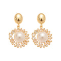 18K Gold Plated Silver Pin Faux Pearl Round Pendant Drop Earrings Vintage Court Style view 5