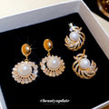 18K Gold Plated Silver Pin Faux Pearl Round Pendant Drop Earrings Vintage Court Style view 2