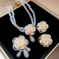 Elegant French Flower Faux Pearl Rhinestone Earrings Necklace Brooch Jewelry Set For Women view 2