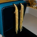Gold Plated Copper Water Drop Tassel Drop Earrings With Silver Posts French Vintage Geometric Style view 4