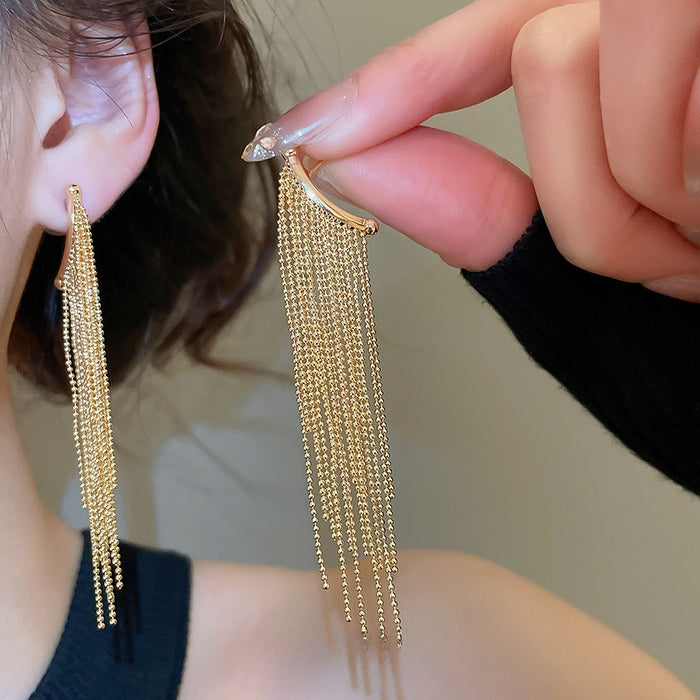 Gold Plated Copper Water Drop Tassel Drop Earrings With Silver Posts French Vintage Geometric Style