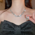 Copper Rhinestone Square Pendant Necklace Earrings Jewelry Set French Vintage Luxury Style view 4