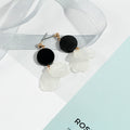 Black Wood Look Round Top White Petal Drop Stud Earrings view 1