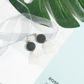 Black Wood Look Round Top White Petal Drop Stud Earrings view 5