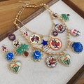Vintage Alloy Enamel Geometric Heart Earrings And Necklace Jewelry Set For Women view 2