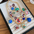 Vintage Alloy Enamel Geometric Heart Earrings And Necklace Jewelry Set For Women view 4