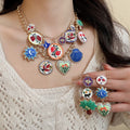 Vintage Alloy Enamel Geometric Heart Earrings And Necklace Jewelry Set For Women view 1