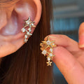 Alloy Rhinestone Star Floral Clip-on Earrings For Women Trendy OL Light Luxury Ear Cuffs view 1